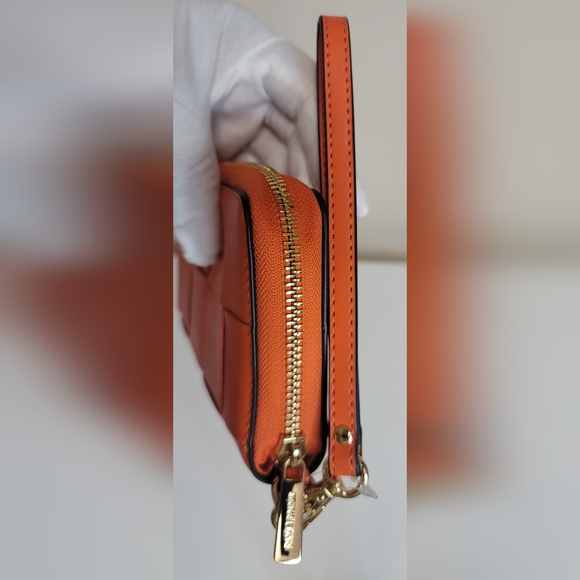 Orange Michael Kors Large Flat Phone Case Wristlet Wallet Grid Poppy - Picture 2 of 7